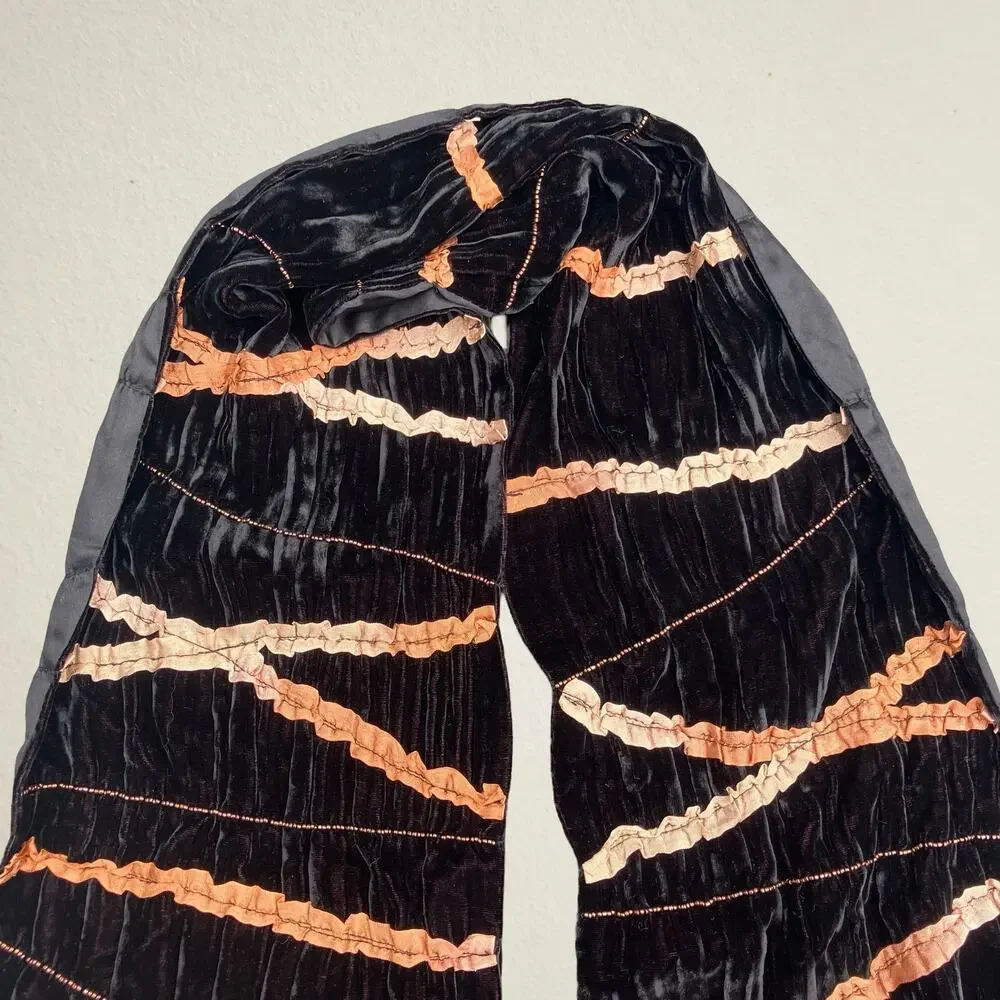 Vintage black velvet scarf with ruffled strips whimsigoth witchcore Y2K
